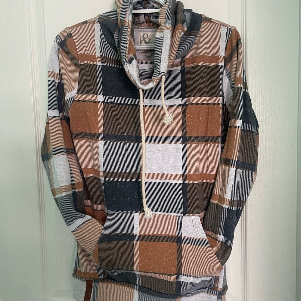 Plaid Hoodie with Drawstring